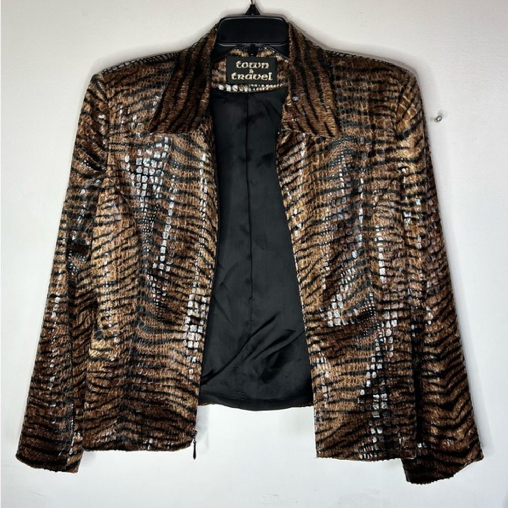 Vintage Town‎ & Travel Metallic Printed Faux Leather Jacket Size 14